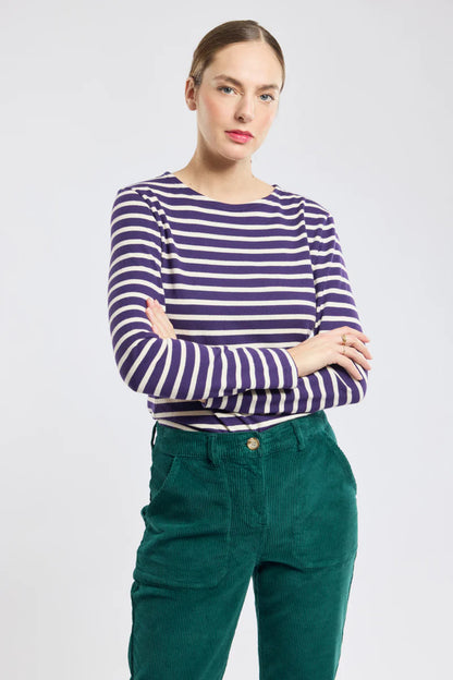 ARMOR LUX LADIES HERITAGE BRETON SHIRT L/S - MELANZANA/ NATURE