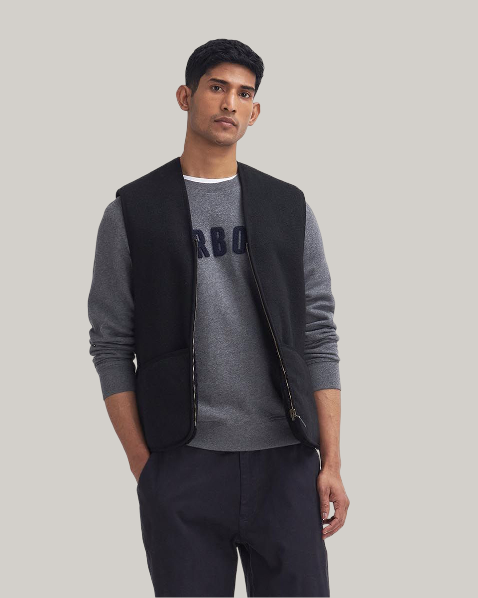 BARBOUR WARM PILE ZIP JACKET LINER - BLACK