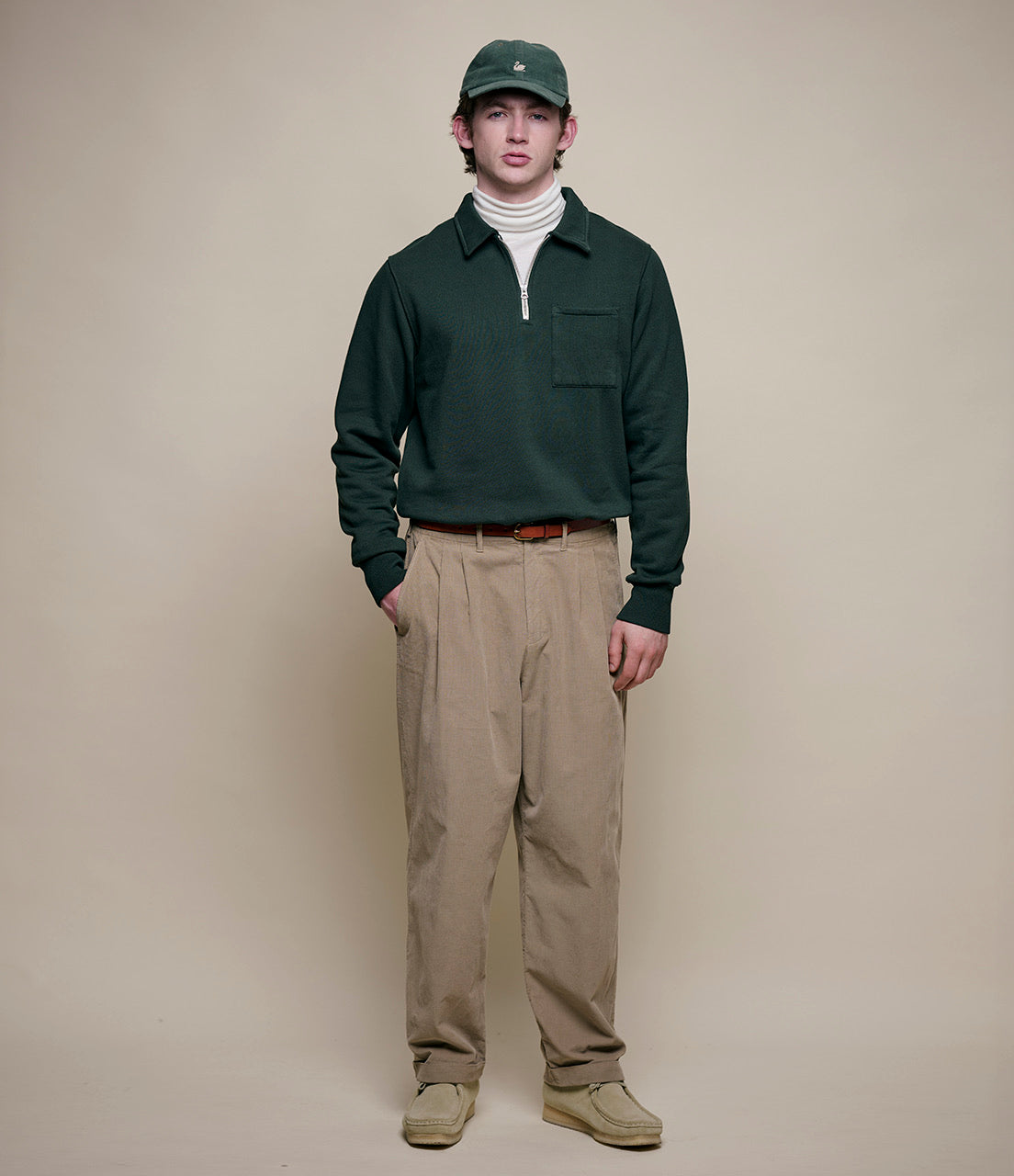MERZ B SCHWANEN ZIP COLLAR SWEATSHIRT - FOREST