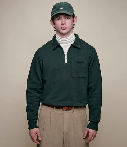 MERZ B SCHWANEN ZIP COLLAR SWEATSHIRT - FOREST
