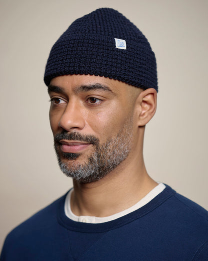 MERZ B. SCHWANEN WAFFLE STRUCTURE STURDY BEANIE - DARK NAVY