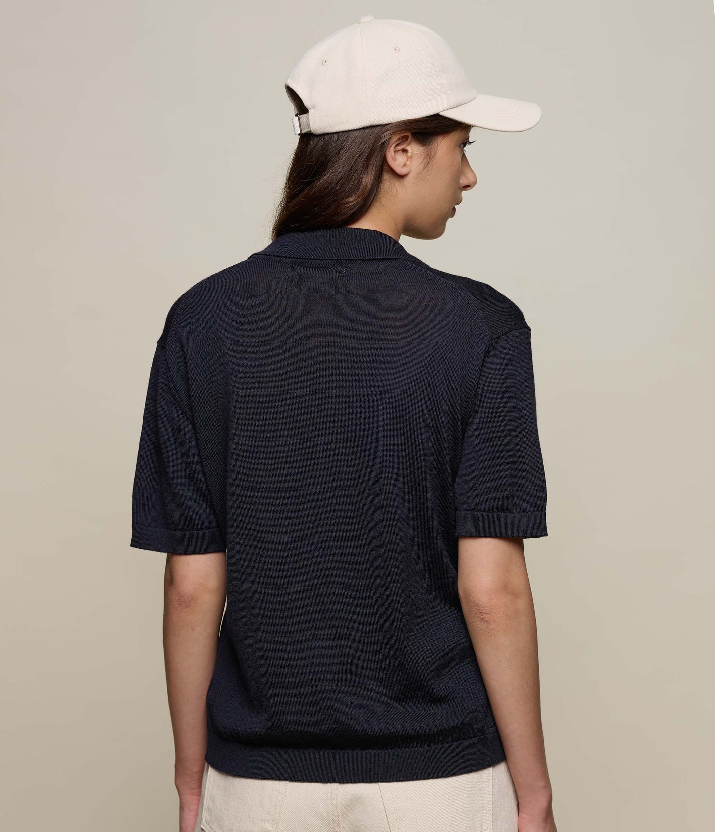 MERZ B. SCHWANEN WOMENS SHORT SLEEVE MERINO POLO - DARK NAVY