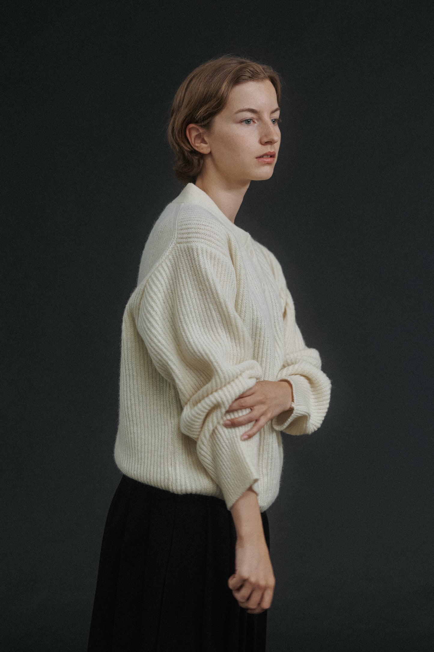 NOTHING WRITTEN SHETLAND WOOL HENLEY - NECK PULLOVER - IVORY