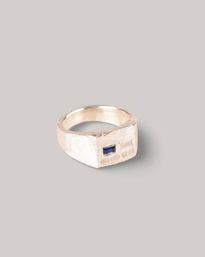 THE OUZE BLUE SAPPHIRE HALLMARK SIGNET - STERLING SILVER