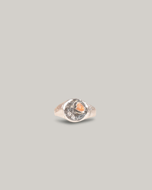 THE OUZE RAW ORANGE SAPPHIRE ROUND SIGNET - STERLING SILVER
