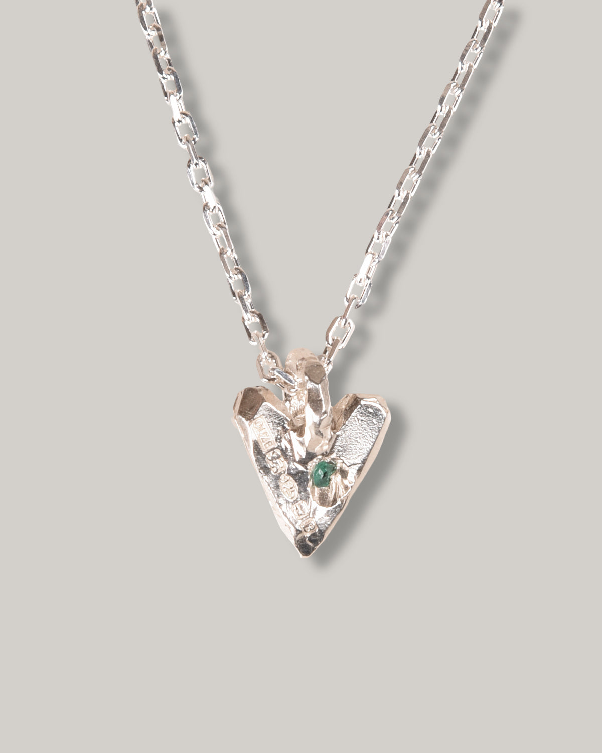 THE OUZE RAW EMERALD HEART NECKLACE - STERLING SILVER