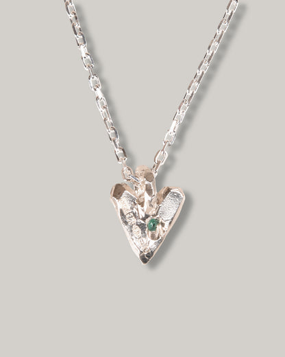 THE OUZE RAW EMERALD HEART NECKLACE - STERLING SILVER
