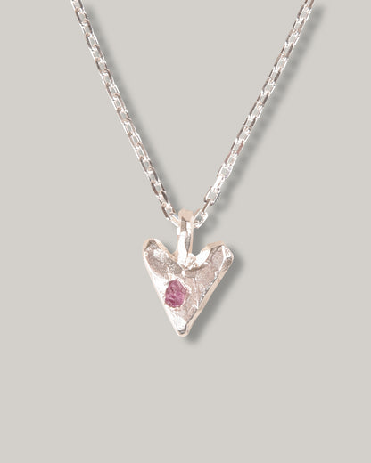 THE OUZE RAW PINK SAPPHIRE HEART NECKLACE - STERLING SILVER