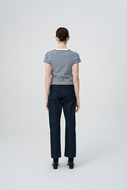 NOTHING WRITTEN PIPPA STRIPE RIB T-SHIRT - IVORY/ NAVY