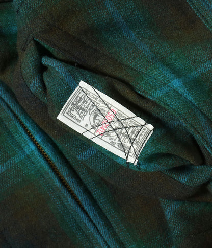 SUGAR CANE 'FICTION ROMANCE' WOOL OMBRE CHECK ZIP SHIRT - GREEN