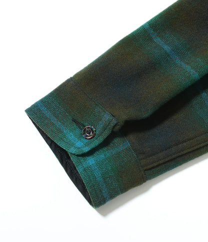SUGAR CANE 'FICTION ROMANCE' WOOL OMBRE CHECK ZIP SHIRT - GREEN