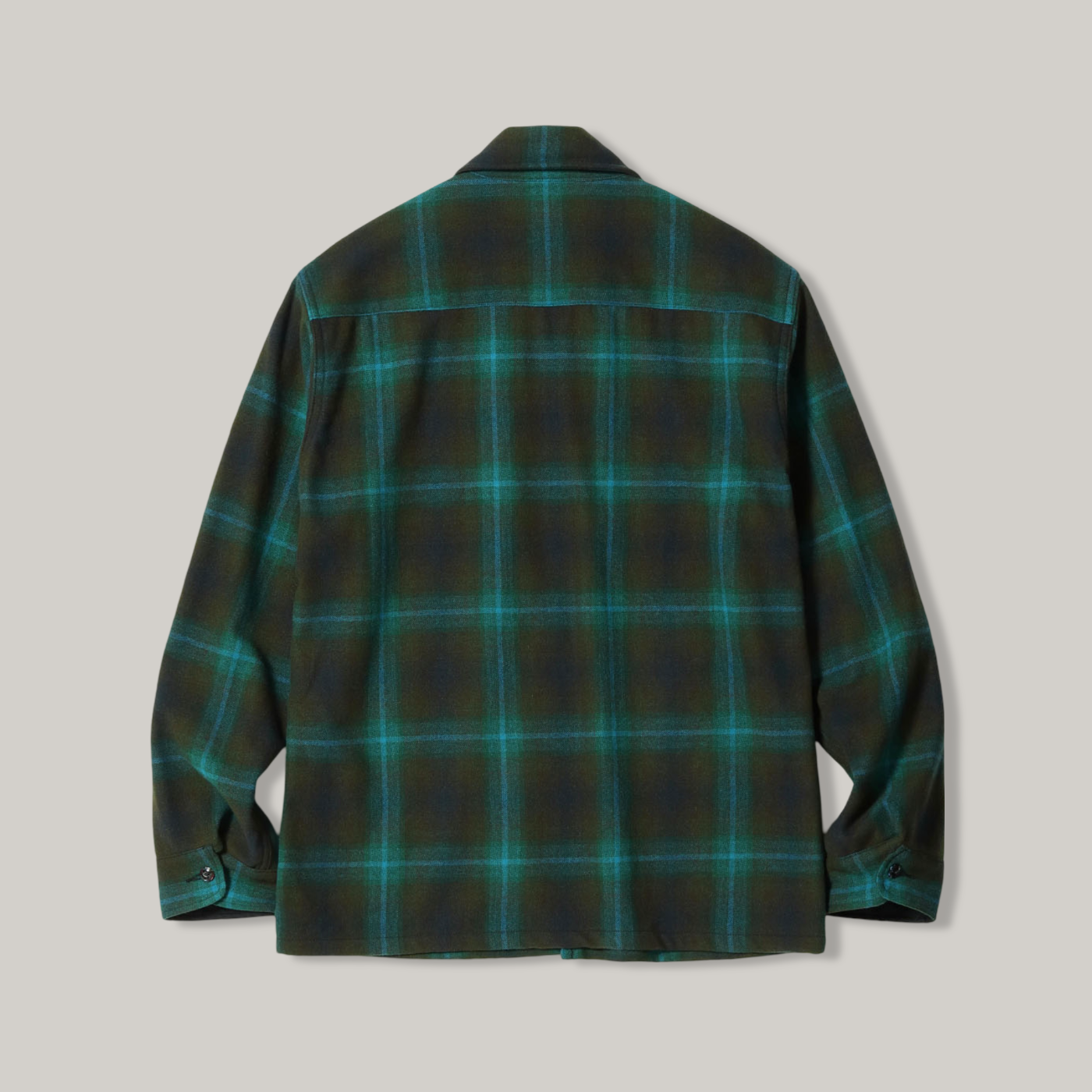 SUGAR CANE 'FICTION ROMANCE' WOOL OMBRE CHECK ZIP SHIRT - GREEN