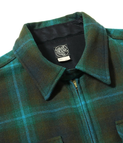 SUGAR CANE 'FICTION ROMANCE' WOOL OMBRE CHECK ZIP SHIRT - GREEN