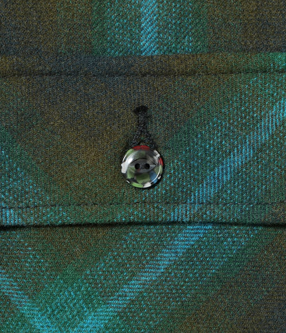 SUGAR CANE 'FICTION ROMANCE' WOOL OMBRE CHECK ZIP SHIRT - GREEN