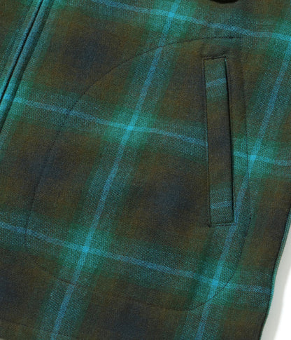 SUGAR CANE 'FICTION ROMANCE' WOOL OMBRE CHECK ZIP SHIRT - GREEN