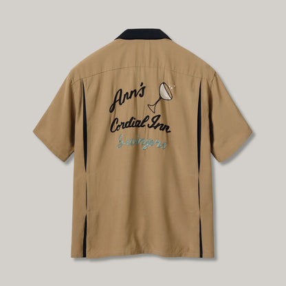 STYLE EYES RAYON BOWLING SHIRT “ANN'S CORDIAL INN” - LIGHT BROWN