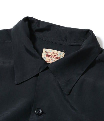 STYLE EYES - PLAIN RAYON BOWLING SHIRT - BLACK