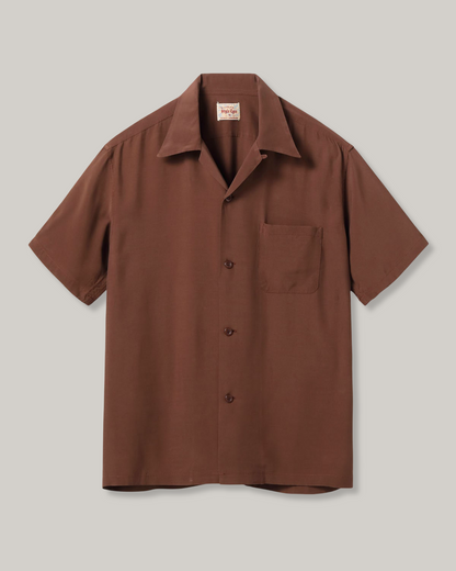 STYLE EYES - PLAIN RAYON BOWLING SHIRT - BROWN