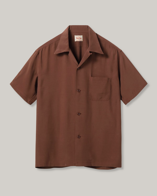 STYLE EYES - PLAIN RAYON BOWLING SHIRT - BROWN