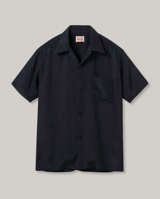 STYLE EYES - PLAIN RAYON BOWLING SHIRT - BLACK