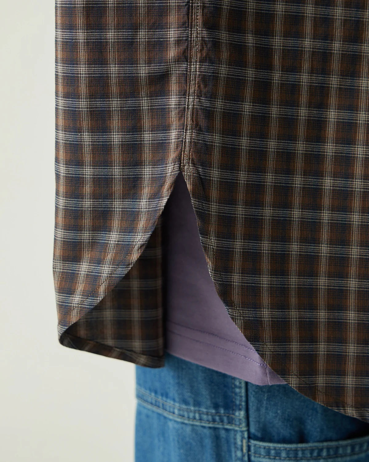 SNOW PEAK ORGANIC COTTON OMBRE CHECK SHIRT - BROWN