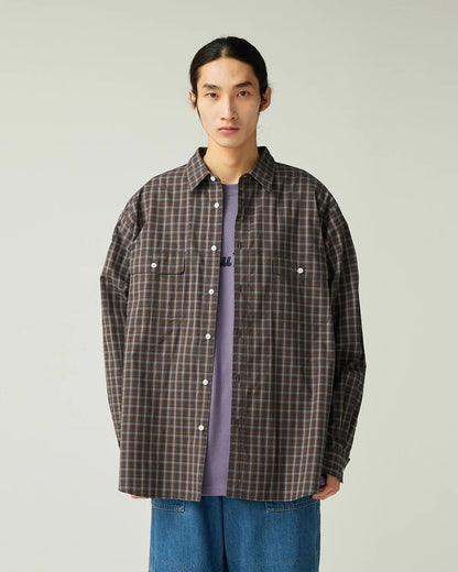 SNOW PEAK ORGANIC COTTON OMBRE CHECK SHIRT - BROWN