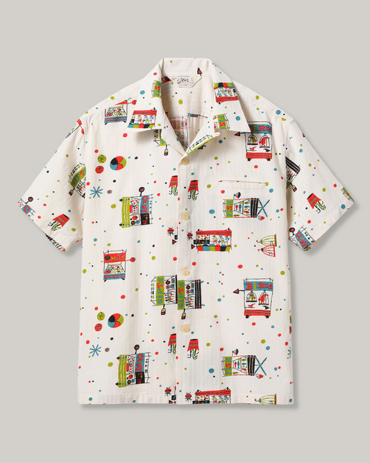 STAR OF HOLLYWOOD DOBBY COTTON OPEN SHIRT "STREET STALL" - OFF - WHITE