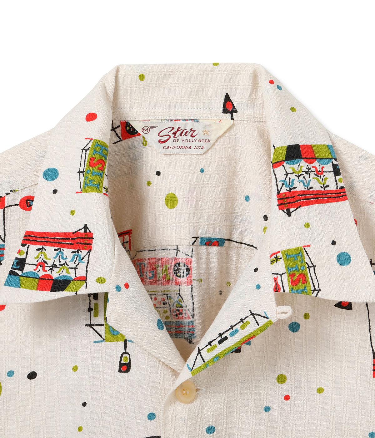 STAR OF HOLLYWOOD DOBBY COTTON OPEN SHIRT "STREET STALL" - OFF - WHITE