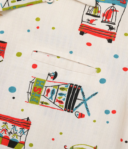 STAR OF HOLLYWOOD DOBBY COTTON OPEN SHIRT "STREET STALL" - OFF - WHITE