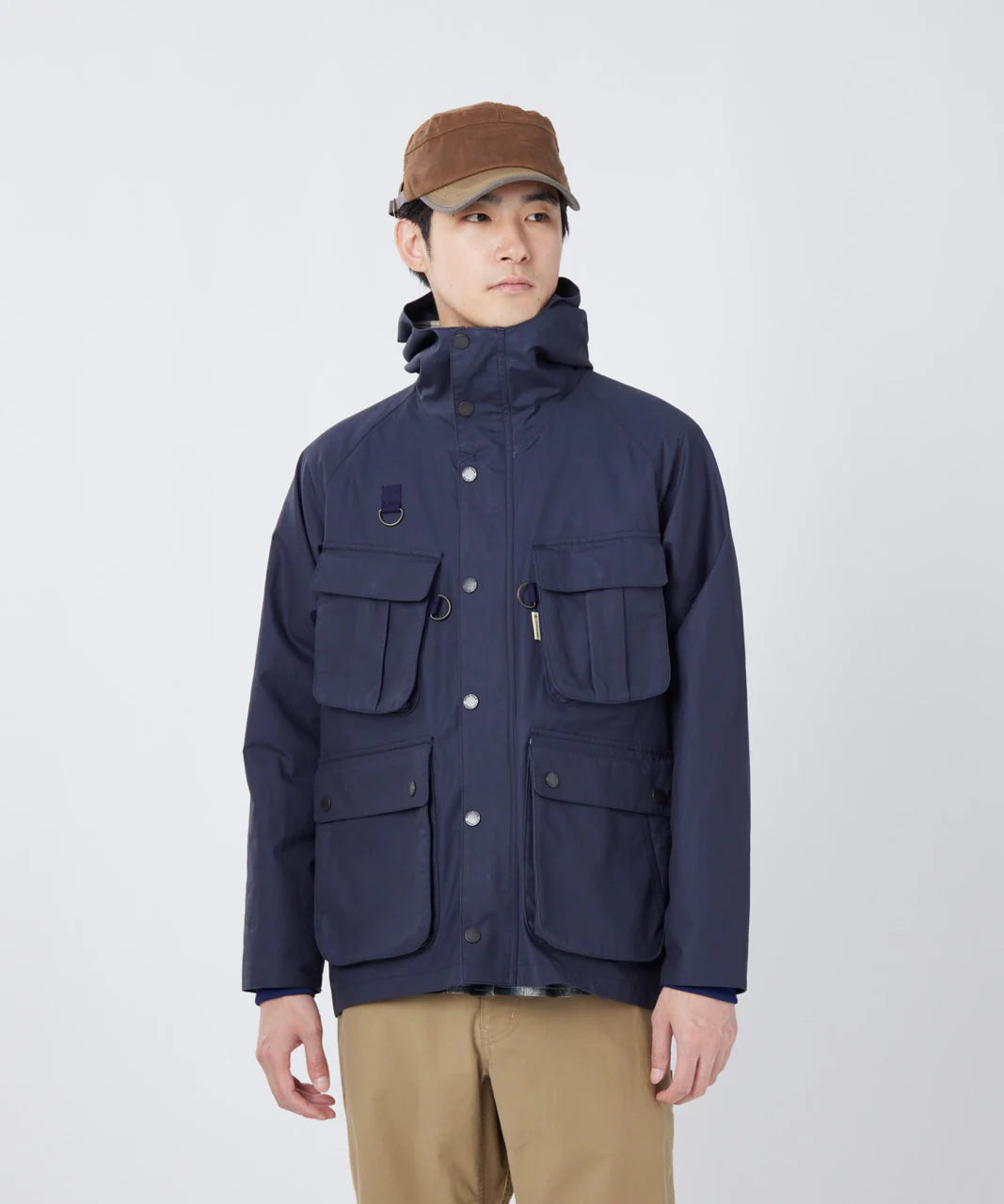SNOW PEAK TRAD LABEL WAXED COTTON HOODIE - NAVY