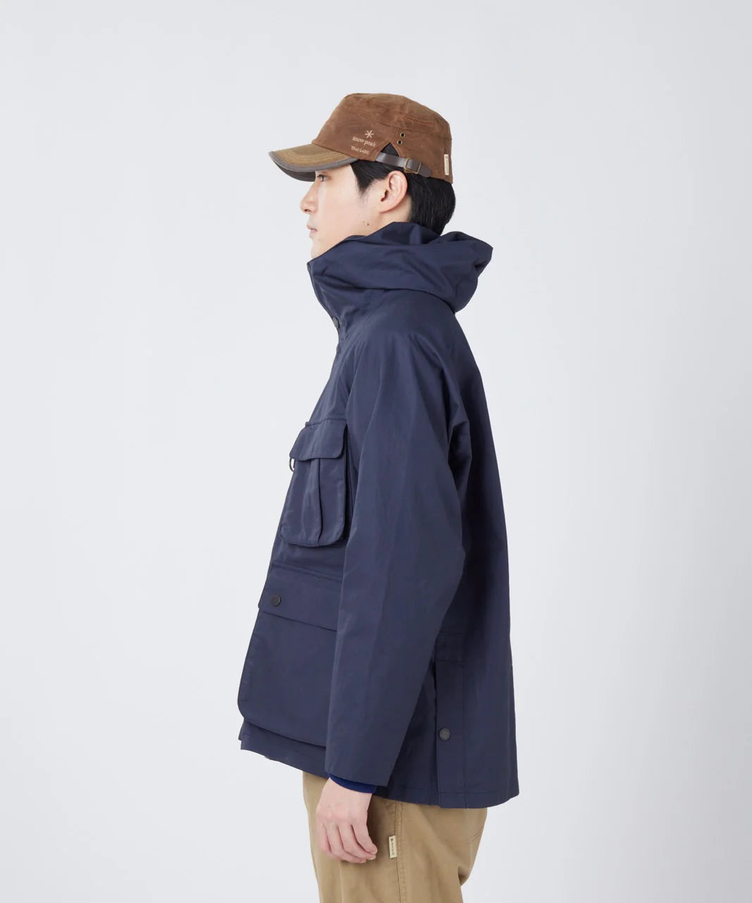 SNOW PEAK TRAD LABEL WAXED COTTON HOODIE - NAVY