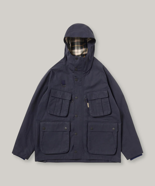 SNOW PEAK TRAD LABEL WAXED COTTON HOODIE - NAVY