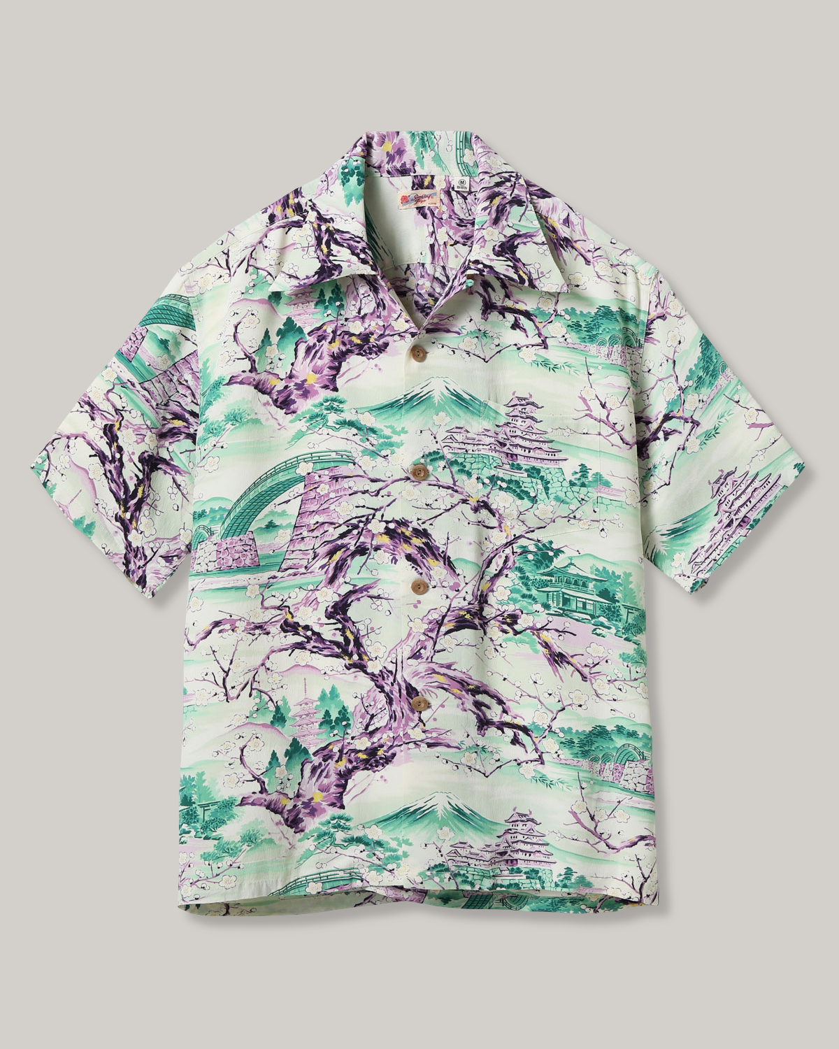 SUN SURF RAYON HAWAIIAN SHIRT “SCENERY OF JAPAN" - GREEN