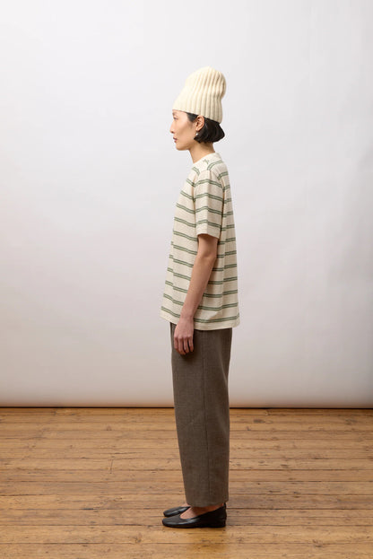 CAWLEY STRIPED JERSEY S/S T-SHIRT - ECRU/ GREEN/ BLUE STRIPE