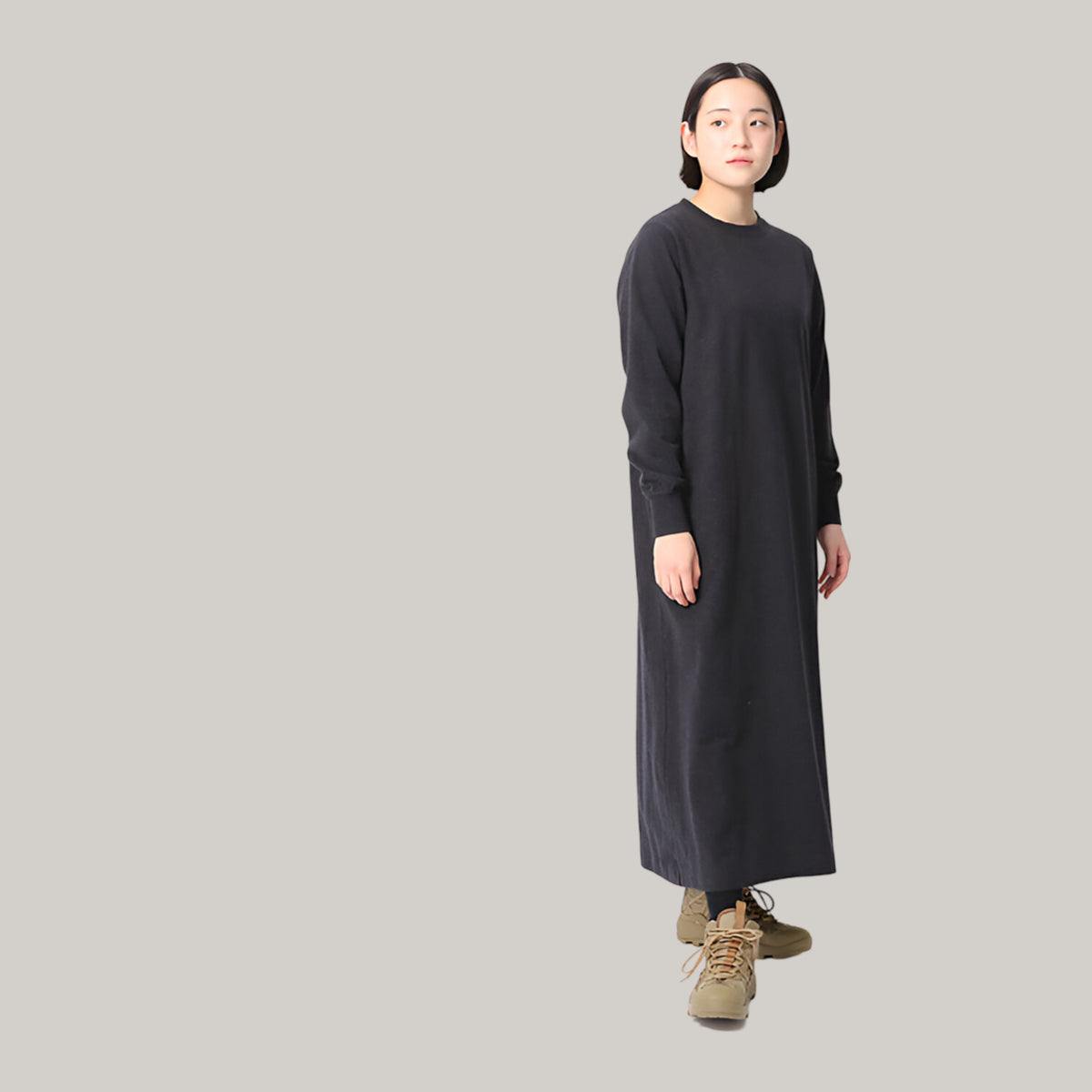 SNOW PEAK RECYCLED COTTON HEAVY LS DRESS - BLACK