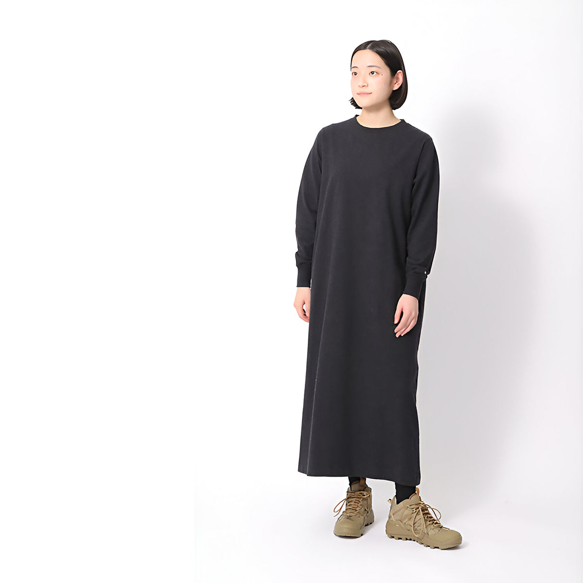 SNOW PEAK RECYCLED COTTON HEAVY LS DRESS - BLACK