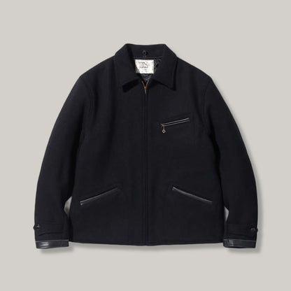 SUGAR CANE WOOL MELTON SPORTS JACKET - BLACK