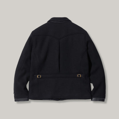 SUGAR CANE WOOL MELTON SPORTS JACKET - BLACK