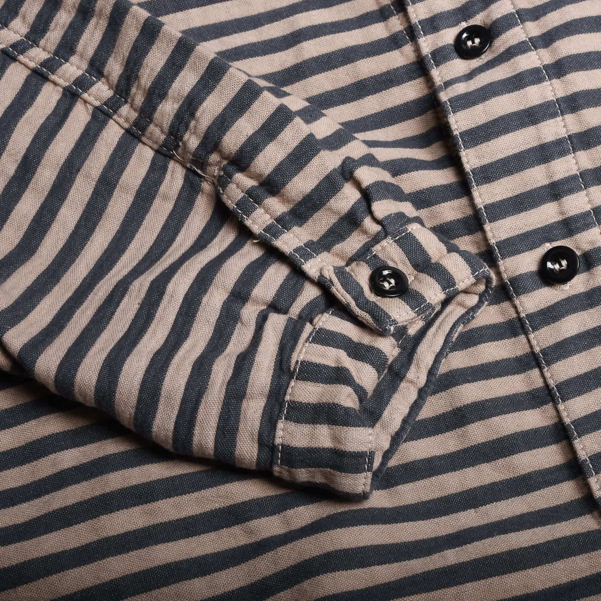 TENDER ARGYLE CHEST POCKET SHIRT - COTTON TABLECLOTH STRIPE - COFFEE DYED