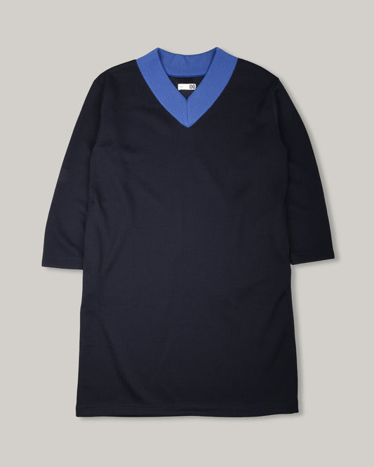 TS(S) JERSEY COLOURED V-COLOUR NECK DRESS - NAVY