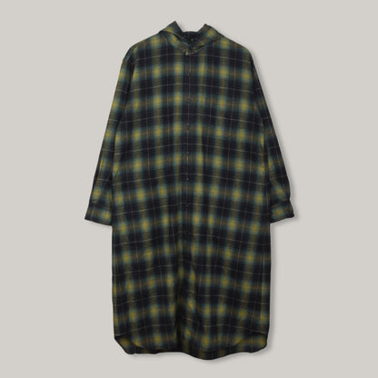 TS(S)  OMBRE PLAID FLANNEL HOODED SHIRT DRESS - NAVY/GREEN