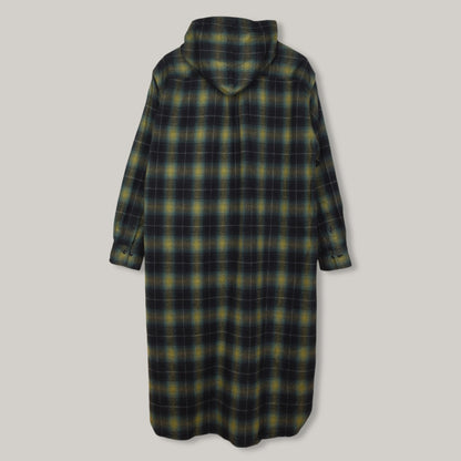 TS(S)  OMBRE PLAID FLANNEL HOODED SHIRT DRESS - NAVY/GREEN