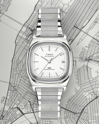 TIMEX® AUTOMATIC 1983 E LINE REISSUE 34MM STAINLESS STEEL EXPANSION BAND WATCH