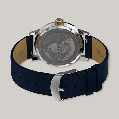 TIMEX MARLIN® QUARTZ GMT 40MM LEATHER STRAP WATCH - BLUE DIAL