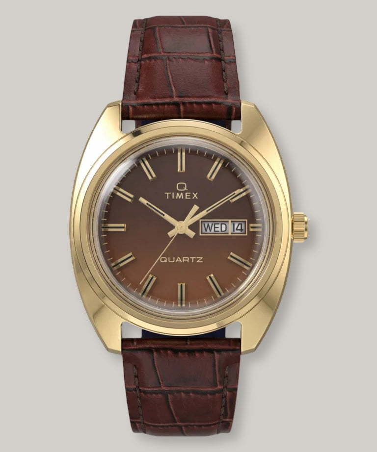 TIMEX 1978 DAY DATE FUMÉ 37MM - BROWN CROC LEATHER STRAP