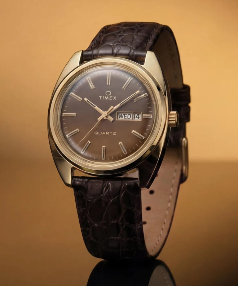 TIMEX 1978 DAY DATE FUMÉ 37MM - BROWN CROC LEATHER STRAP