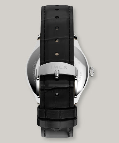 TIMEX WATERBURY CLASSIC 39MM - SILVER -  BLACK LEATHER STRAP