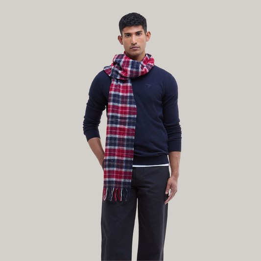 BARBOUR TARTAN LAMBSWOOL SCARF - CRANBERRY