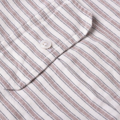 USED DRAKE'S WIDE STRIPE BUTTON DOWN OXFORD SHIRT - RED/WHITE
