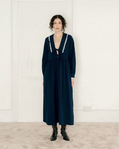 A BRONZE AGE WOOLF DRESS - NAVY DIMPLE